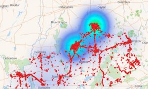 Mapped data from GeoComply based on 1.28 million Kentucky sportsbook geolocation checks during the 2023 March Madness tournament.