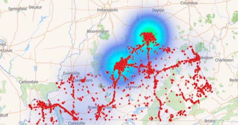 Mapped data from GeoComply based on 1.28 million Kentucky sportsbook geolocation checks during the 2023 March Madness tournament.