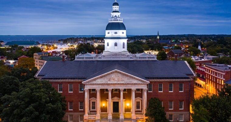 Maryland state house at night