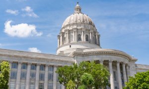 Facade of the Missouri State Capital Building in Jefferson City, Missouri