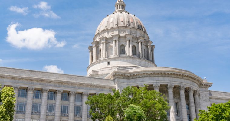 Facade of the Missouri State Capital Building in Jefferson City, Missouri