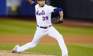 New York Mets pitcher Edwin Diaz goes against the San Diego Padres in the 2022 MLB Wild Card game