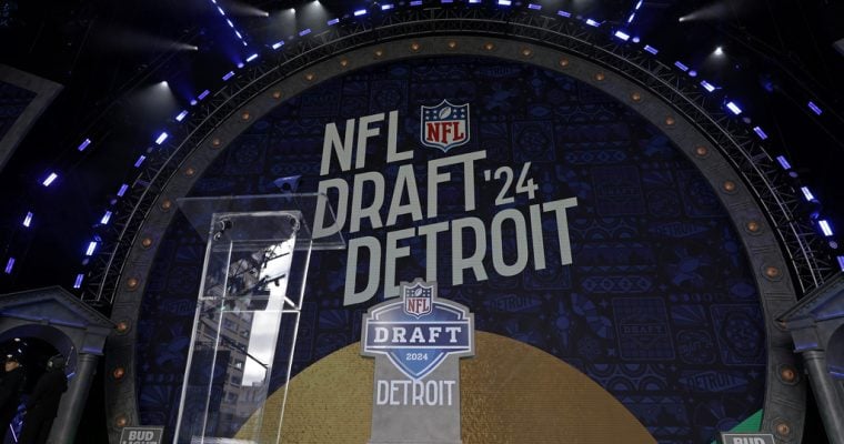 A view of the stage for the 2024 NFL Draft in Detroit, Michigan