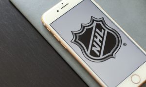 An image of the NHL logo on a mobile phone