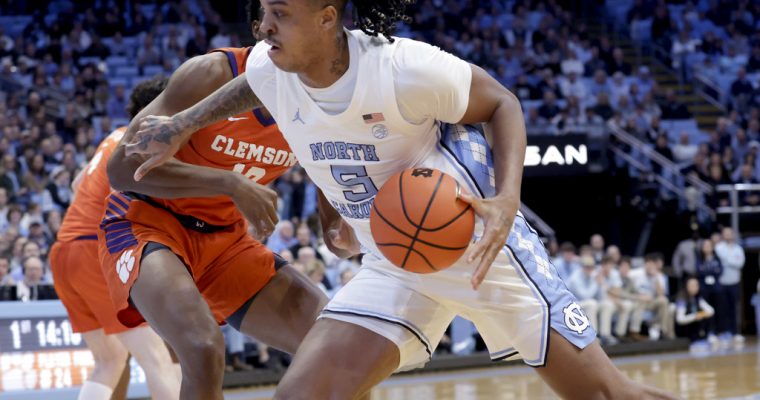 North Carolina forward Armando Bacot plays against Clemson