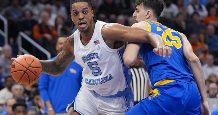UNC basketball player Armando Bacot plays against Pittsburgh in the 2024 ACC Tournament