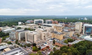 Chapel Hill skyline and hospitals in North Carolina