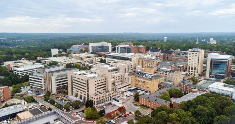 Chapel Hill skyline and hospitals in North Carolina
