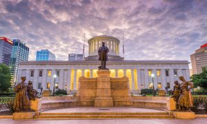 The Ohio Statehouse at dawn in Columbus.