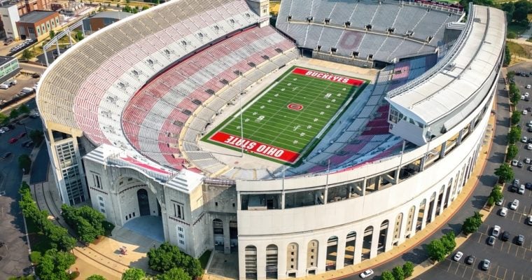 Ohio Football stadium in Columbus - home of the Ohio State Buckeyes - aerial drone photography - COLUMBUS. OHIO - JUNE 08, 2023