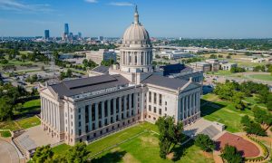Aerial view of the Oklahoma State Capitol and dowtown cityscape at Oklahoma