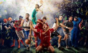 a collection of men playing different sports