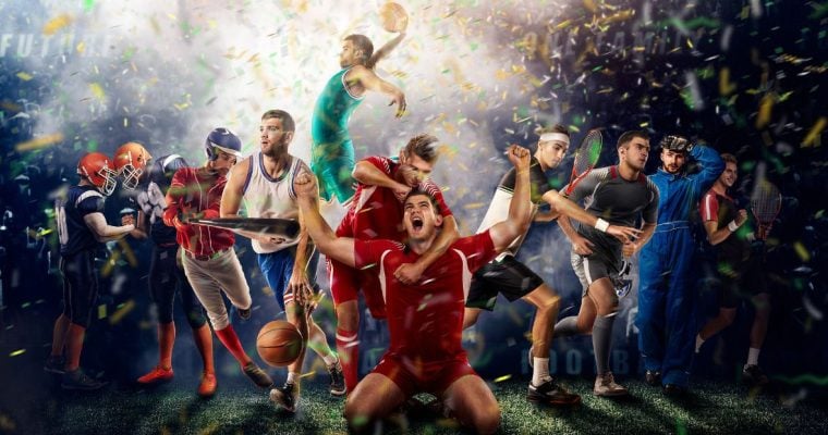 a collection of men playing different sports