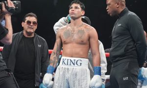 Ryan Garcia is announced before his WBC super lightweight match against Devin Haney in New York