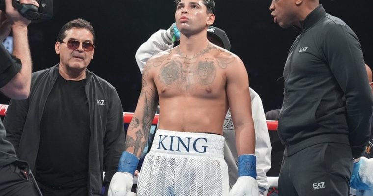 Ryan Garcia is announced before his WBC super lightweight match against Devin Haney in New York