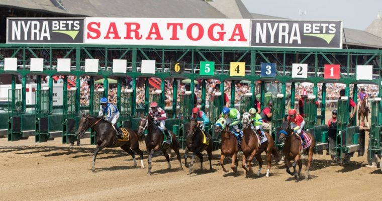 The start of the mile and 1/8 Personal Ensign Stakes on Travers day August 25, 2018 Saratoga Springs, NY, USA