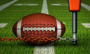Closeup,Of,An,American,Football,On,The,Fifty,Yard,Line,