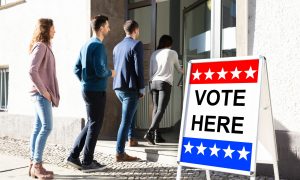 Voters at ballot place