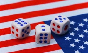Dice,On,The,Background,Of,The,Usa,Flag.,Us,Presidential