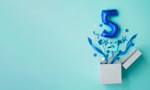 Number,5,Birthday,Balloon,Celebration,Gift,Box,Lay,Flat,Explosion
