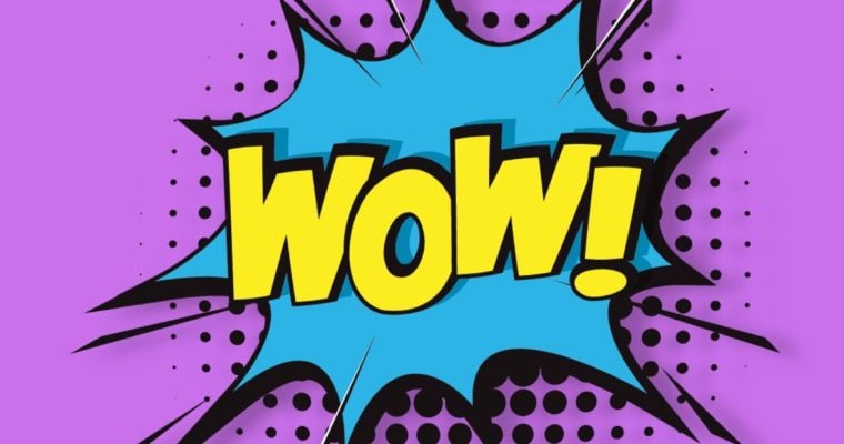 a yellow wow illustration on a blue and purple background